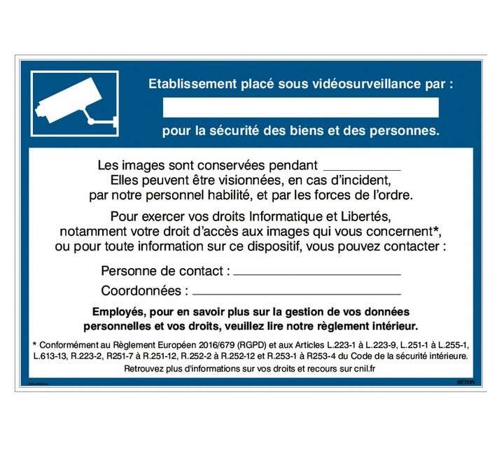Vidéosurveillance : guide complet des obligations légales en 2026 2 Panneau d'affichage légal informant de la présence de vidéosurveillance